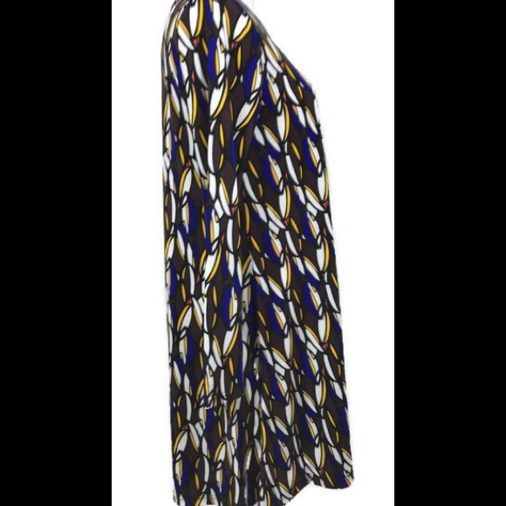 Tracy Negoshian Brown & Blue Feather Stretch Dress Sz Small - Picture 4 of 7